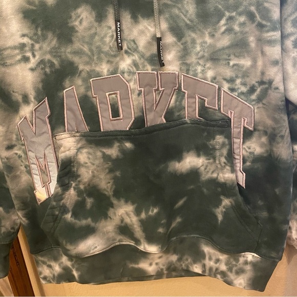 Chinatown MARKET Green Tie Dye Smoke Cloud Pocket Arc Hoodie Sweatshirt-Medium - Picture 2 of 7
